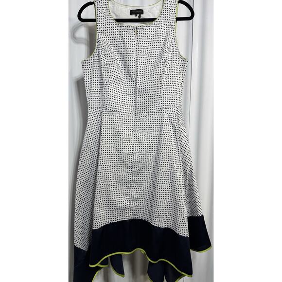 Donna Karan Navy Polka Dot Sleeveless Flare Handkerchief Hem Cocktail Party 12 - Picture 1 of 7